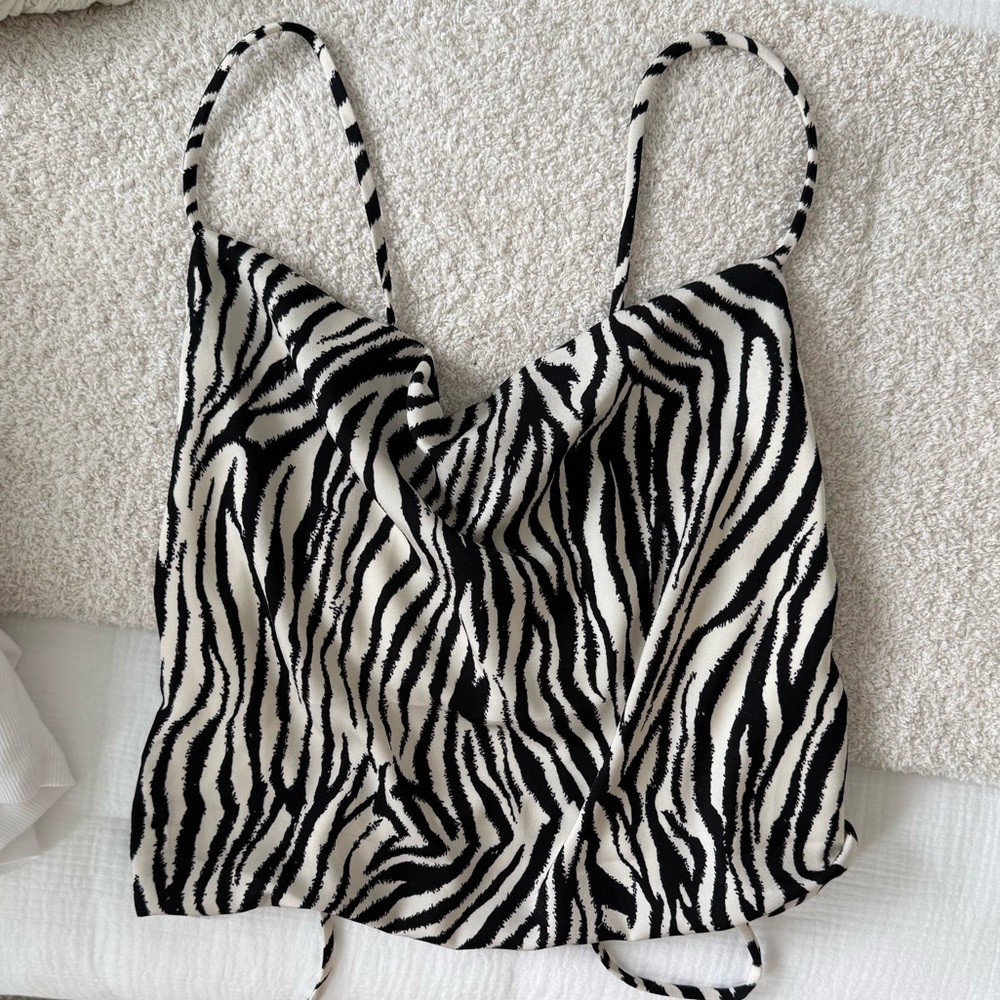Boutique zebra silk cowl neck top